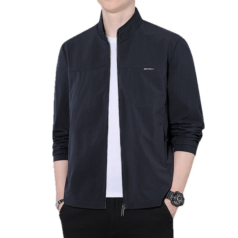 Men's Minimalist Comfort Training Jacket with Stand-Up Collar, Windproof Softshell Material and Concealed Zipper Pockets Chichicherry