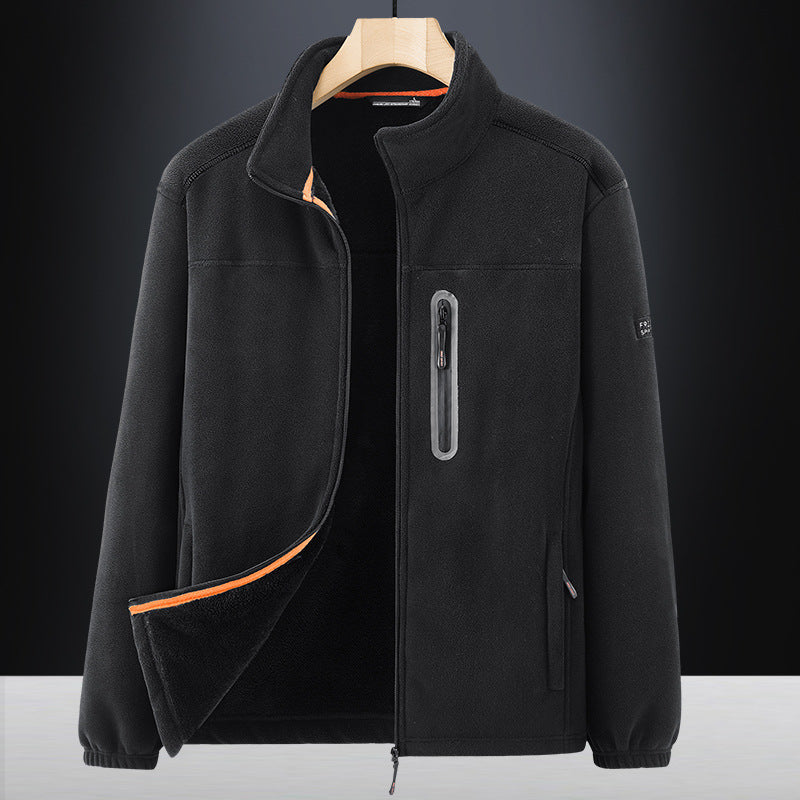 Men's microfleece outdoor jacket with waterproof breast pocket, stand-up collar, and teddy fleece lining Chichicherry