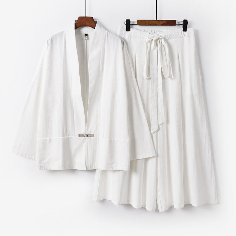 Women's Zen-inspired kimono set made of flowing viscose with short jacket and wide culotte pants Chichicherry