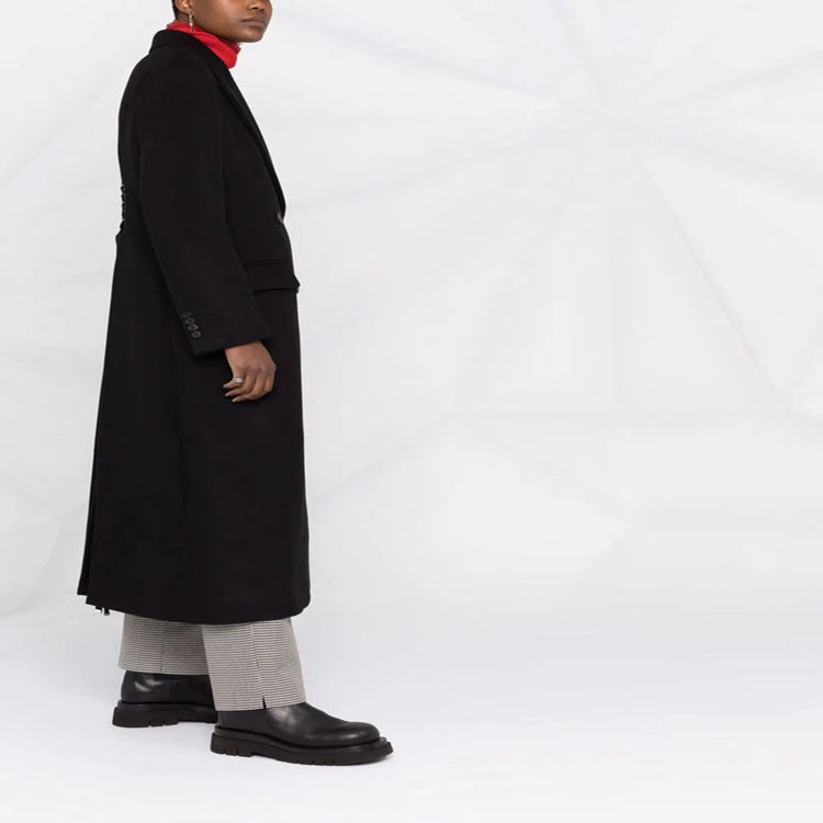 Women’s long coat in minimalist double-breasted style with tailored silhouette and flap pockets Chichicherry