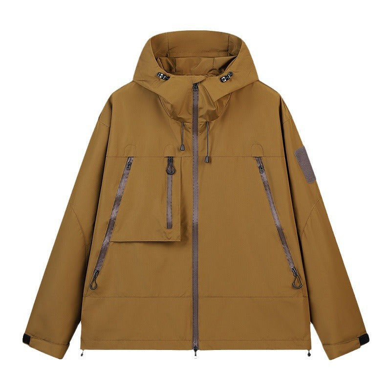 Men's Technical Hooded Outdoor Jacket with Water-Repellent Zippers and Utility Pockets Chichicherry