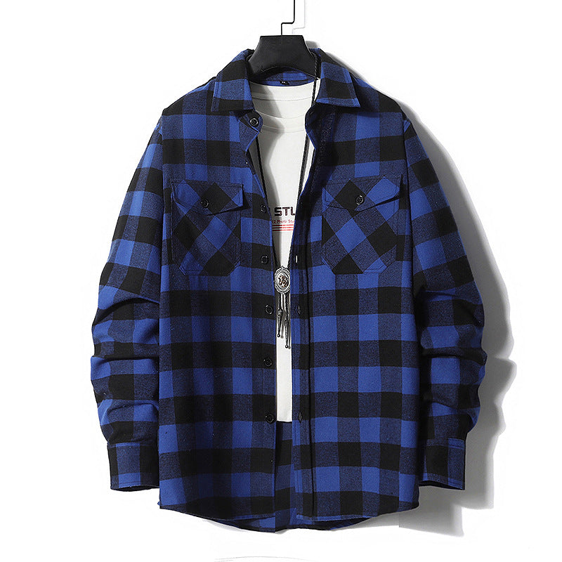 Men's Checked Flannel Shirt Jacket with Chest Pockets and Relaxed Fit Chichicherry