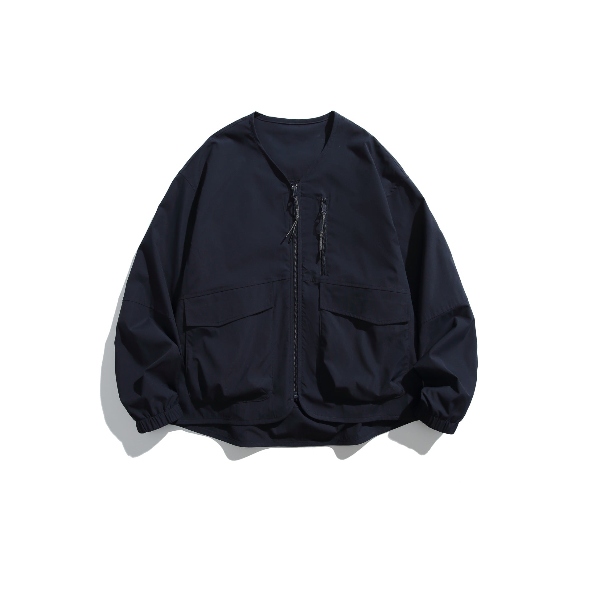 Men's short jacket with V-neck, two-way zippers and utility pockets Chichicherry
