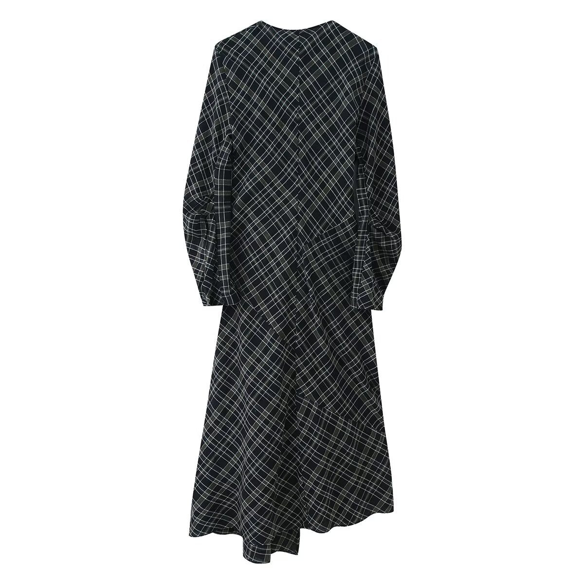Women Midi Dress with Wrap Look, Side Gathering and Asymmetrical Hem Chichicherry