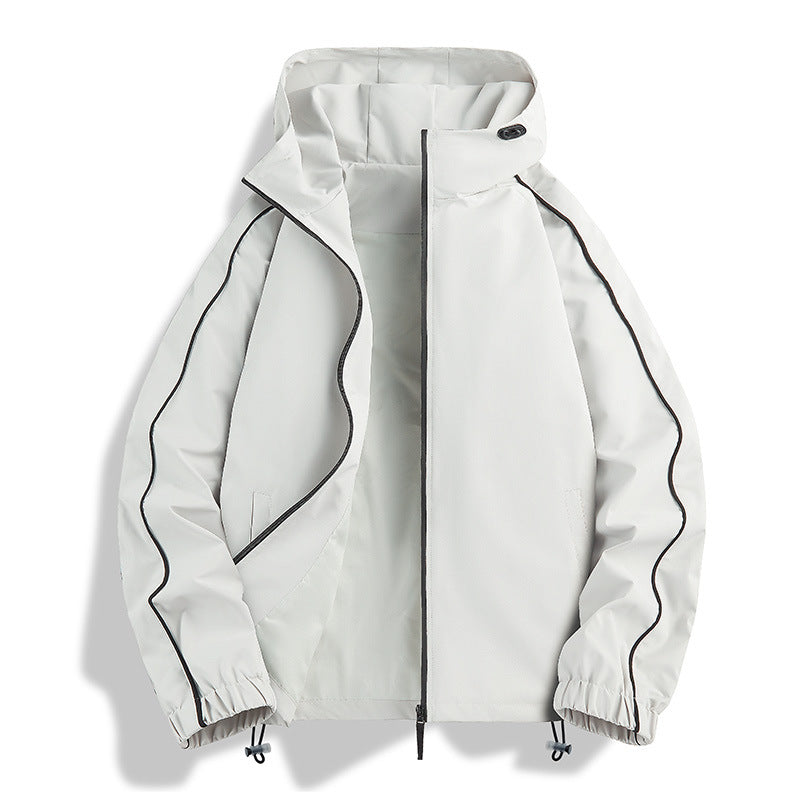 Unisex Leichte zweifarbige Wind- und Regenjacke mit Kapuze, Kordelzug und Reißverschlusstaschen Chichicherry