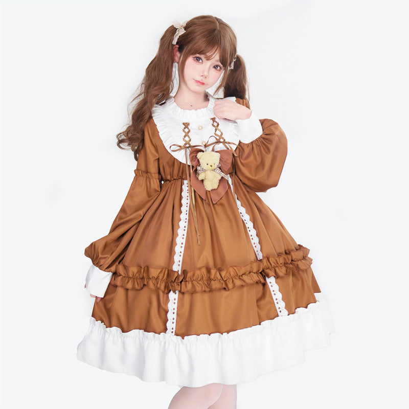 Women's Playful Costume Dress with Ruffles and Teddy Bear Motif Chichicherry