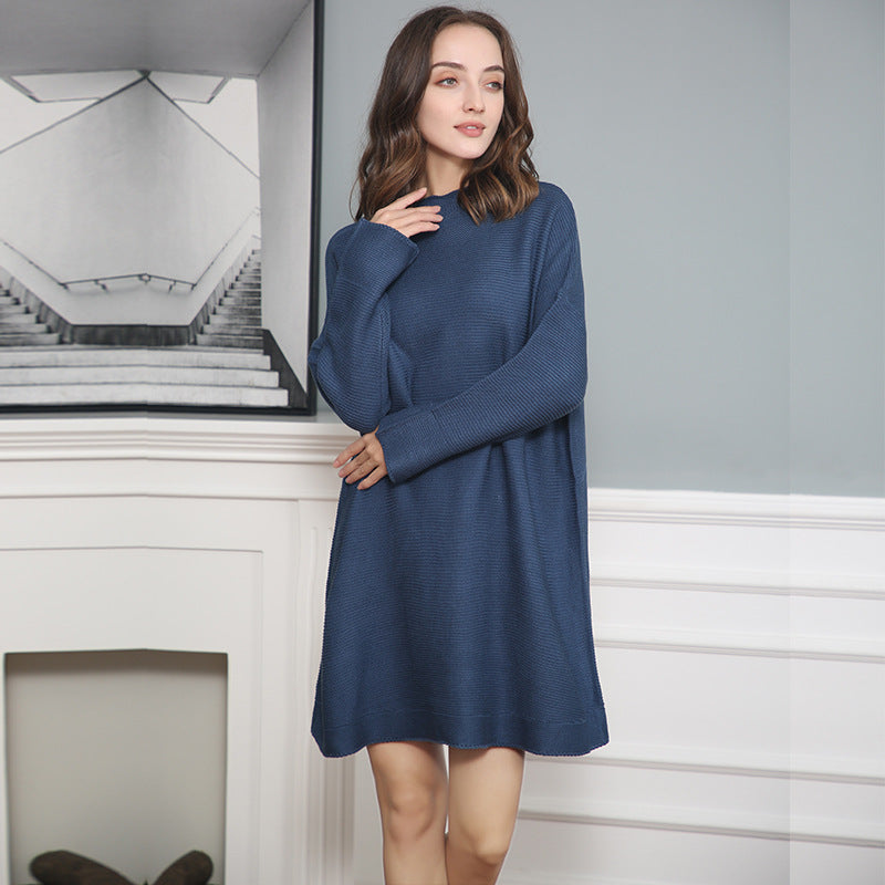Women Oversize Knit Tunic with Short Stand-up Collar and Dropped Shoulder Chichicherry