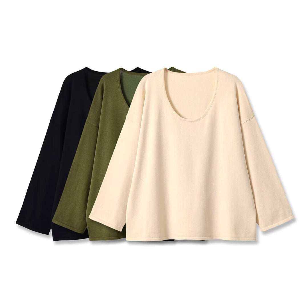 Women's Oversize Sweatshirt with deep round neckline and dropped shoulder Chichicherry