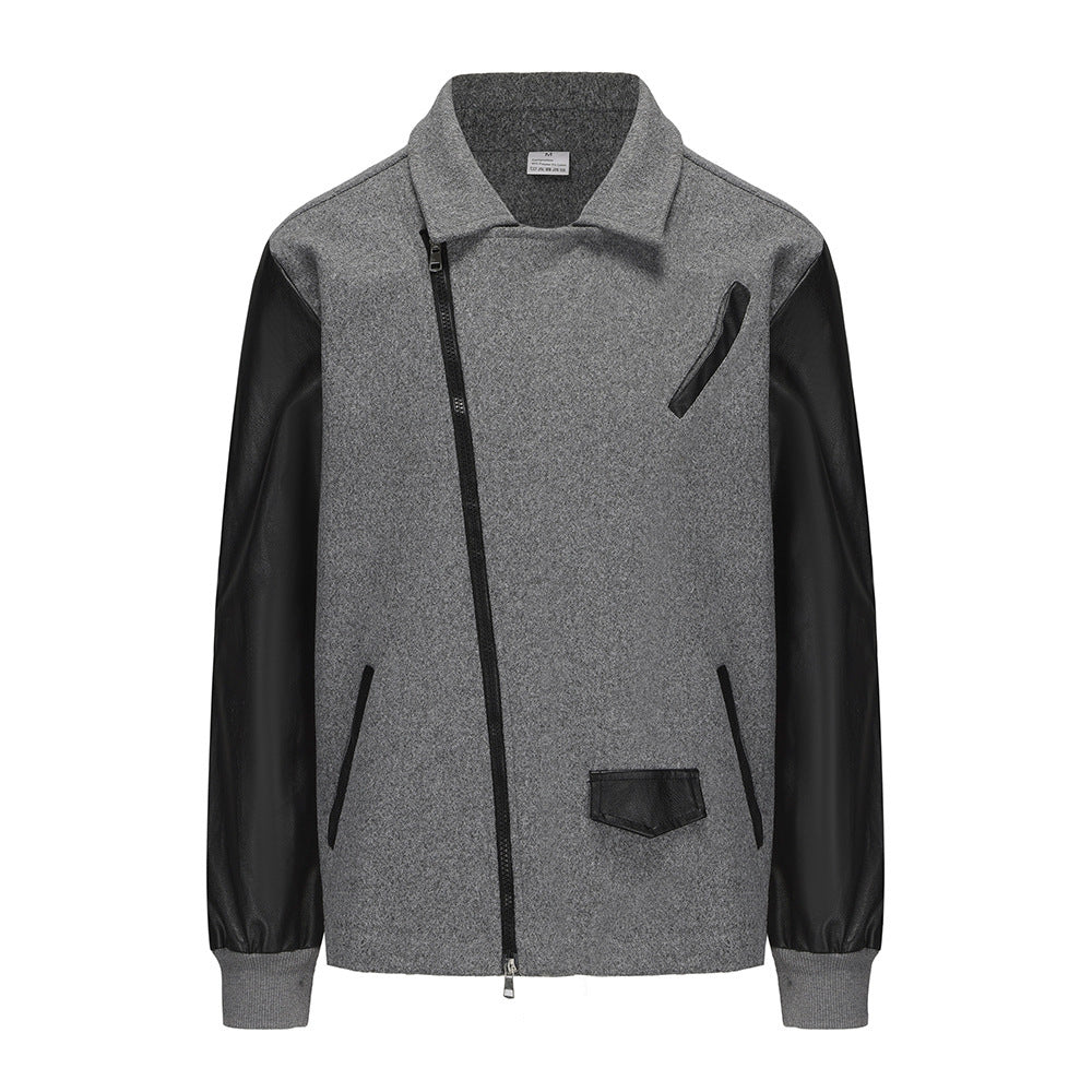 Men's short jacket in aviator style with contrast sleeves and asymmetric zipper Chichicherry