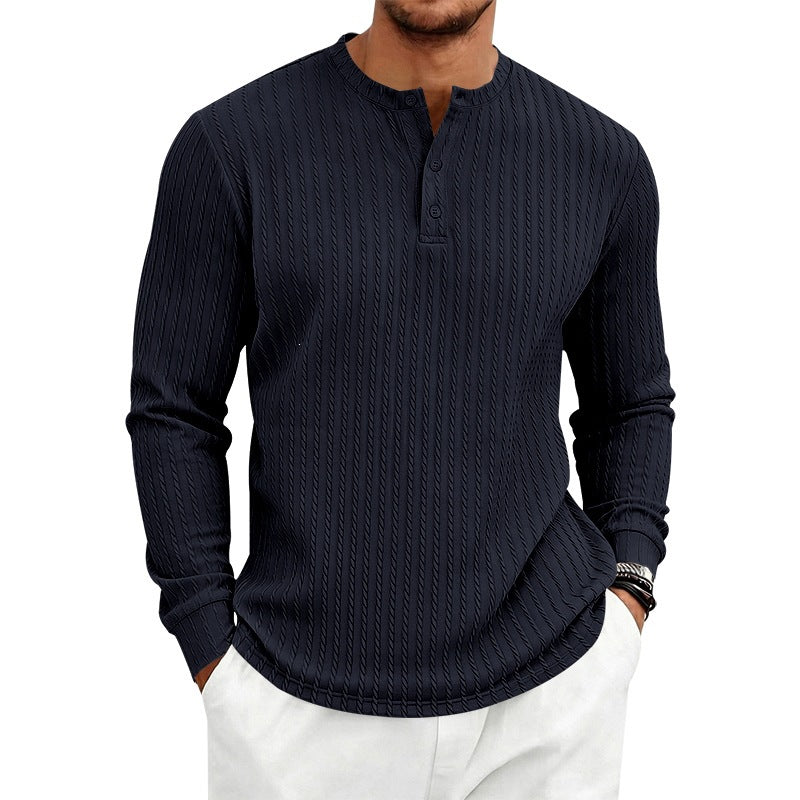 Men's finely structured henley long-sleeve shirt with cable pattern and button placket Chichicherry