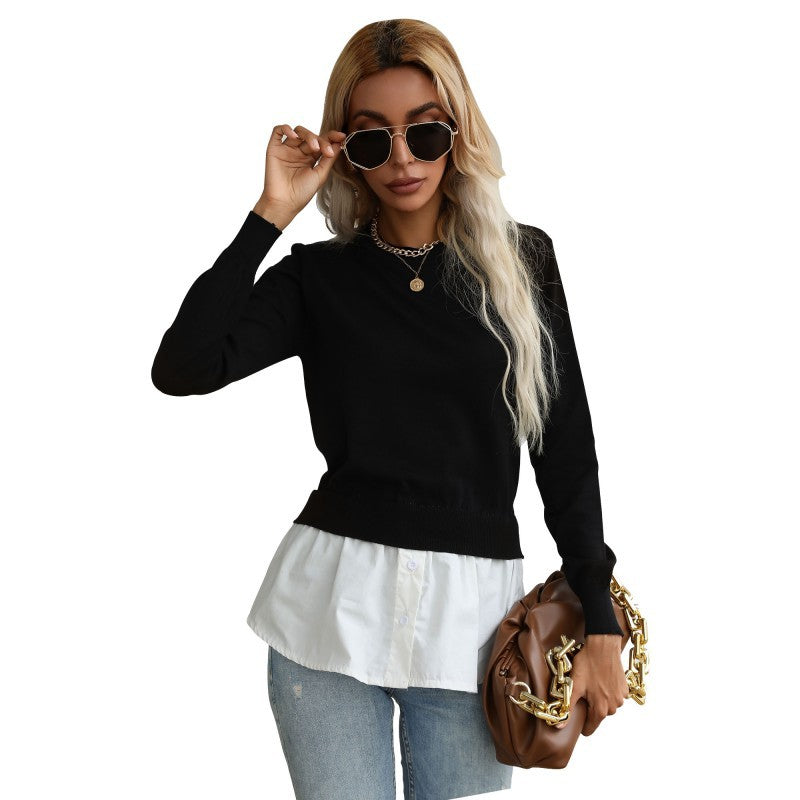 Women's Layering Sweater with Shirt Look and Fine Knit Chichicherry