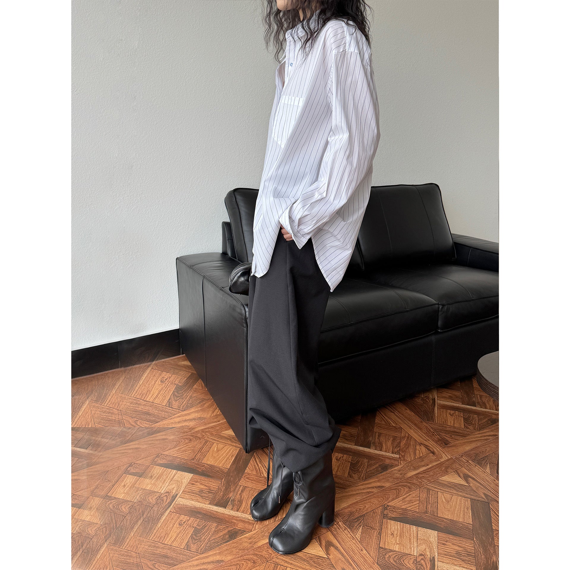 Women's oversized striped shirt blouse made of lightweight viscose blend with chest pocket Chichicherry