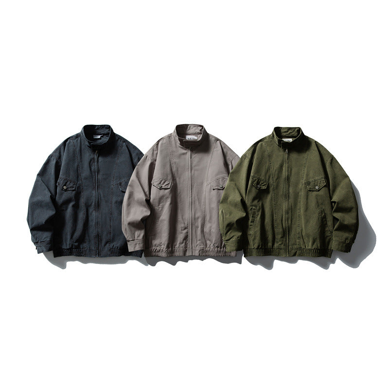 Men's Boxy Field Blouson with Stand-up Collar, Front Zip and Flap Pockets Chichicherry