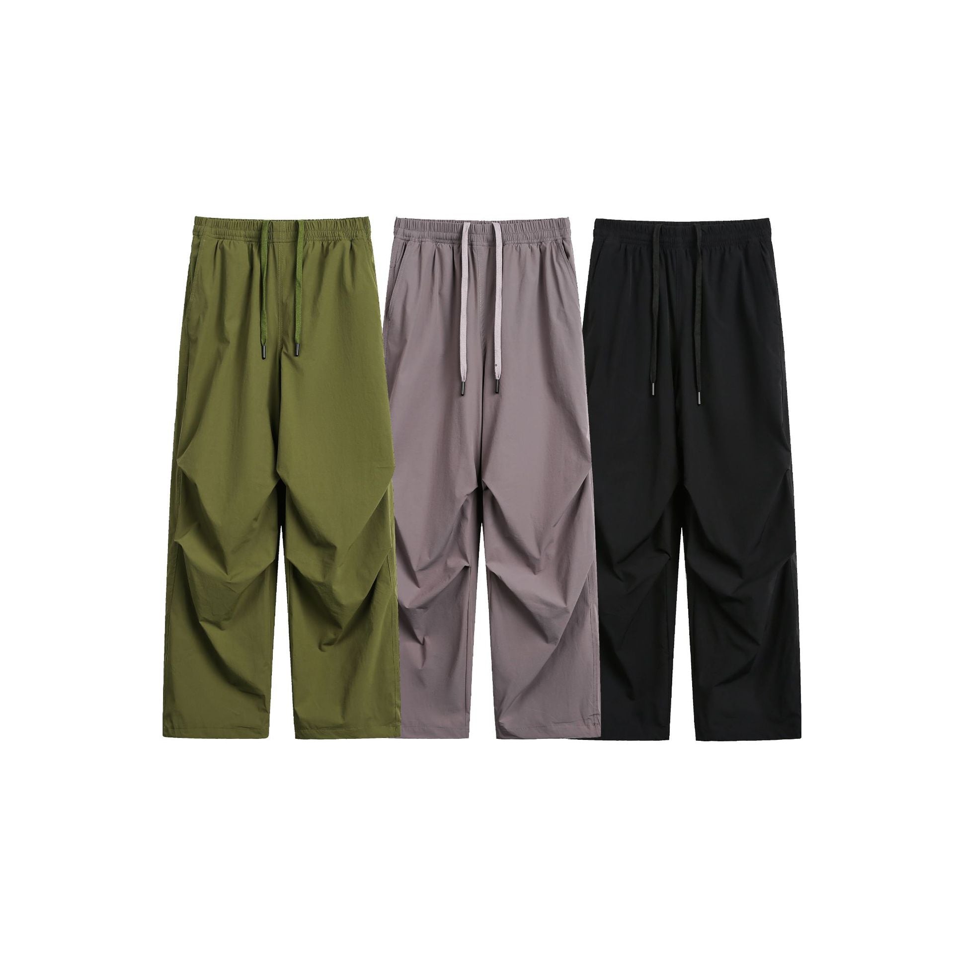 Men's Wide Relaxed Cargo Pants with Elastic Waistband and Drawstring
