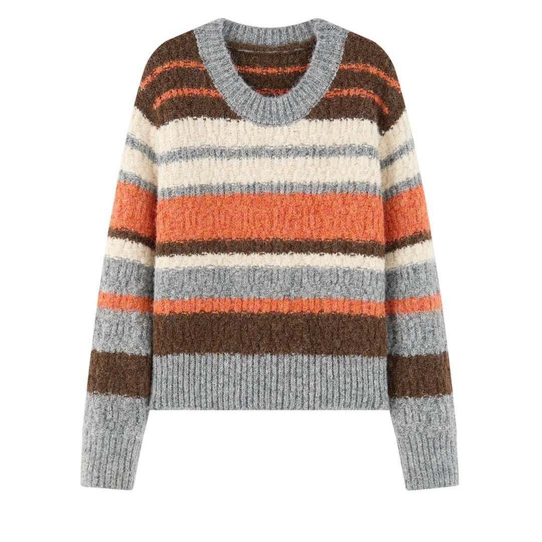 Women’s Oversize Striped Sweater made of Alpaca Blend with Marled Plush Yarn Chichicherry