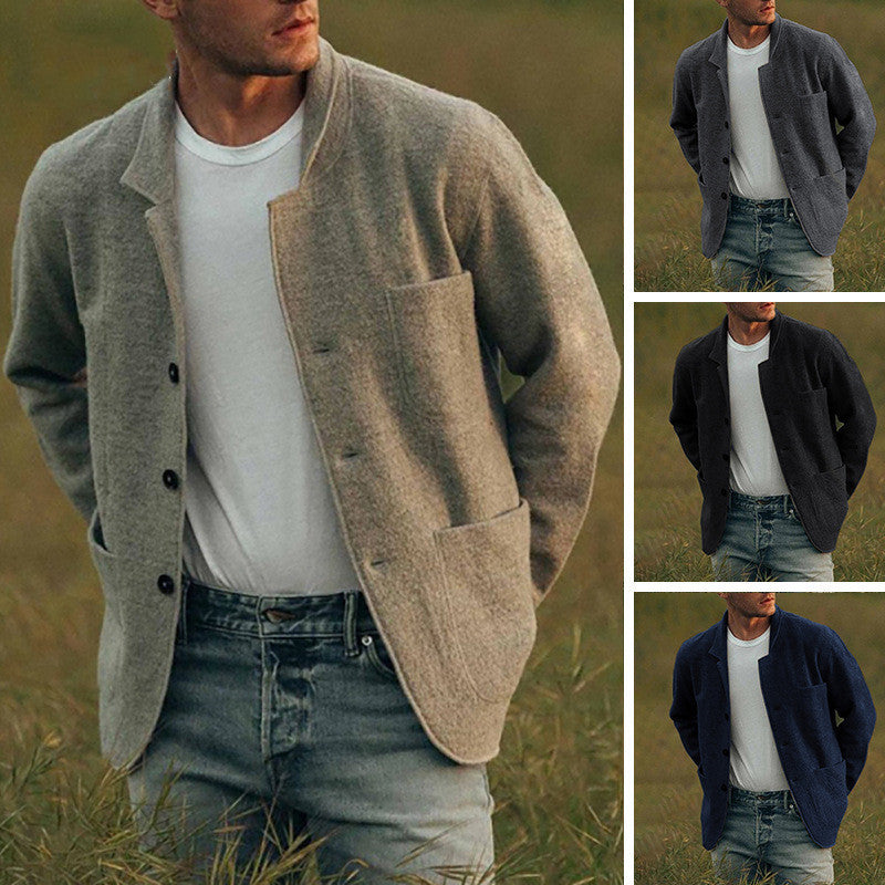 Herren Sakkoartige Strickjacke mit Hemdkragen und aufgesetzten Taschen Chichicherry