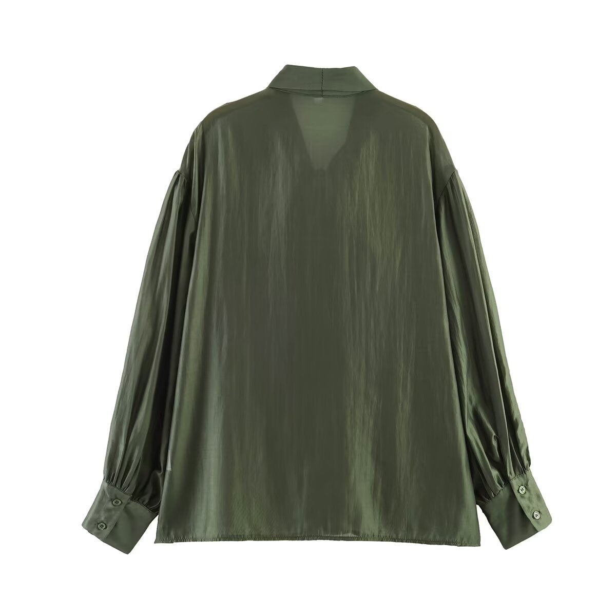 Women's tie blouse made of shiny satin with voluminous balloon sleeves Chichicherry