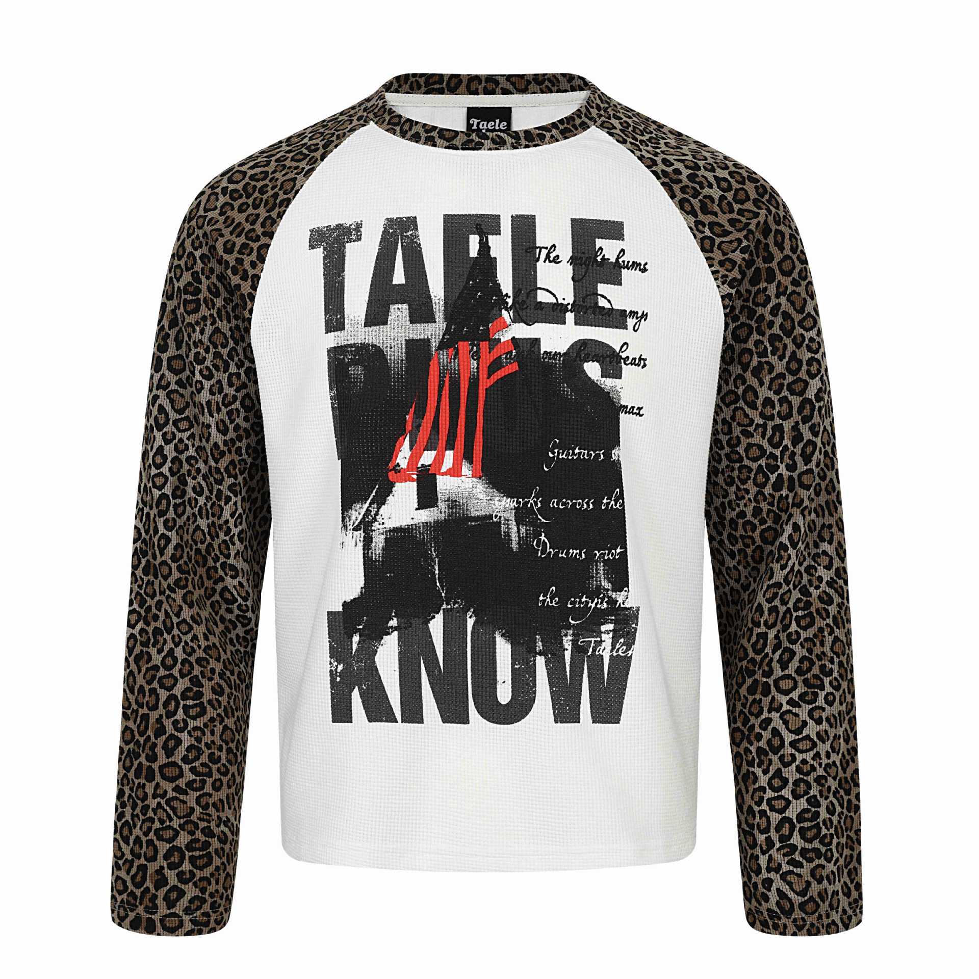 Women's long sleeve shirt in raglan style with leopard sleeves and waffle texture Chichicherry