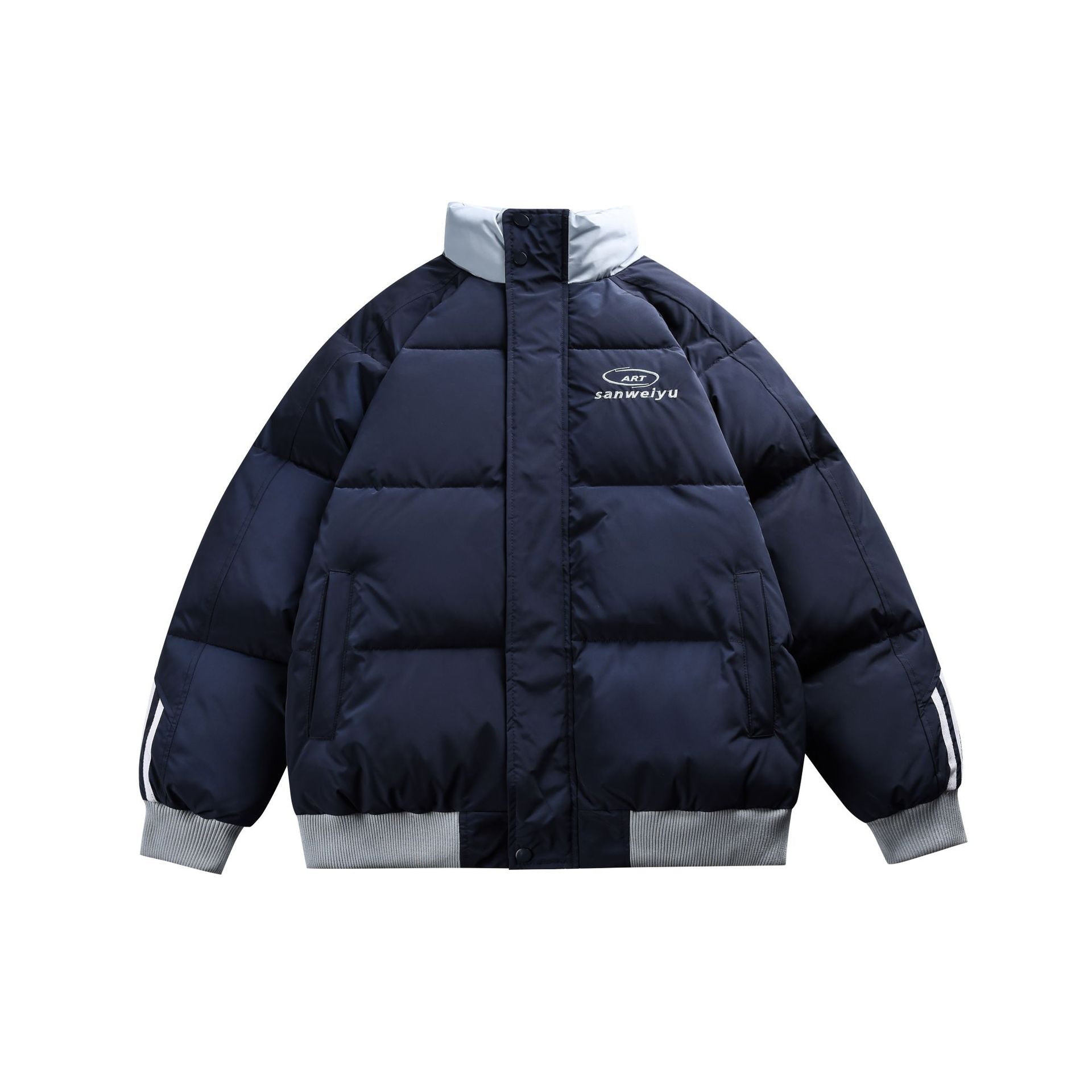 Unisex Short-cut padded bomber jacket with high stand-up collar and contrasting ribbed hems Chichicherry