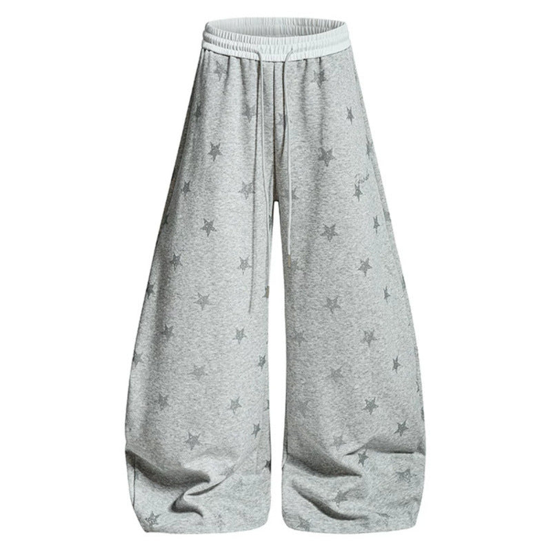 Women's Loose Lounge Pants with Star Print and Elastic Drawstring Chichicherry