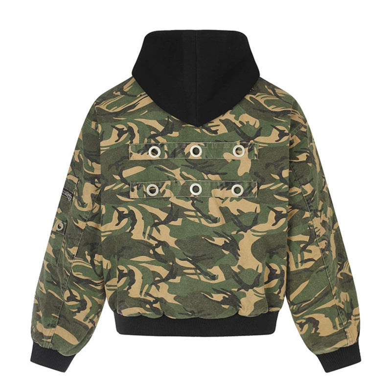Ladies Oversize Utility Bomber Jacket with Hood, Zip Front and Sleeve Pocket Chichicherry