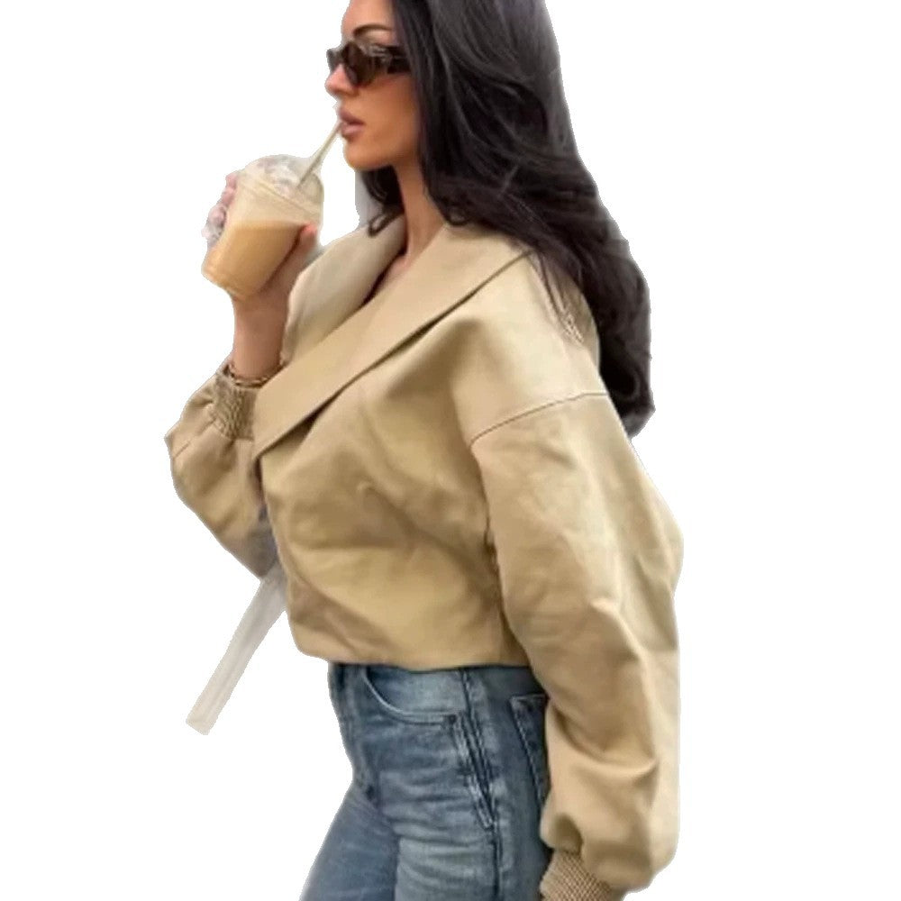 Women’s Short Blouson with Boxy Cropped Silhouette, Balloon Sleeves and Buckle Detail Chichicherry