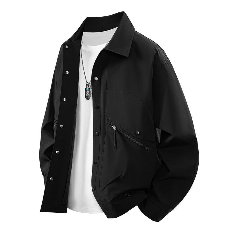 Men's overshirt coach jacket in urban utility style with snap button placket and angled zip pocket Chichicherry