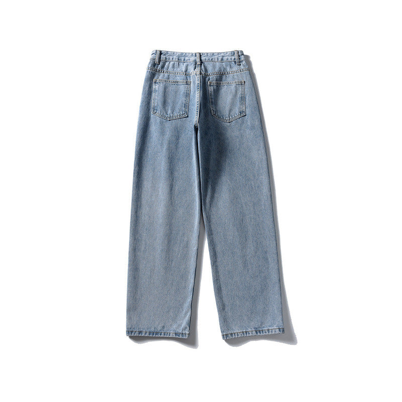 Women Wide-Cut High-Waist Denim Jeans with Straight Leg Chichicherry