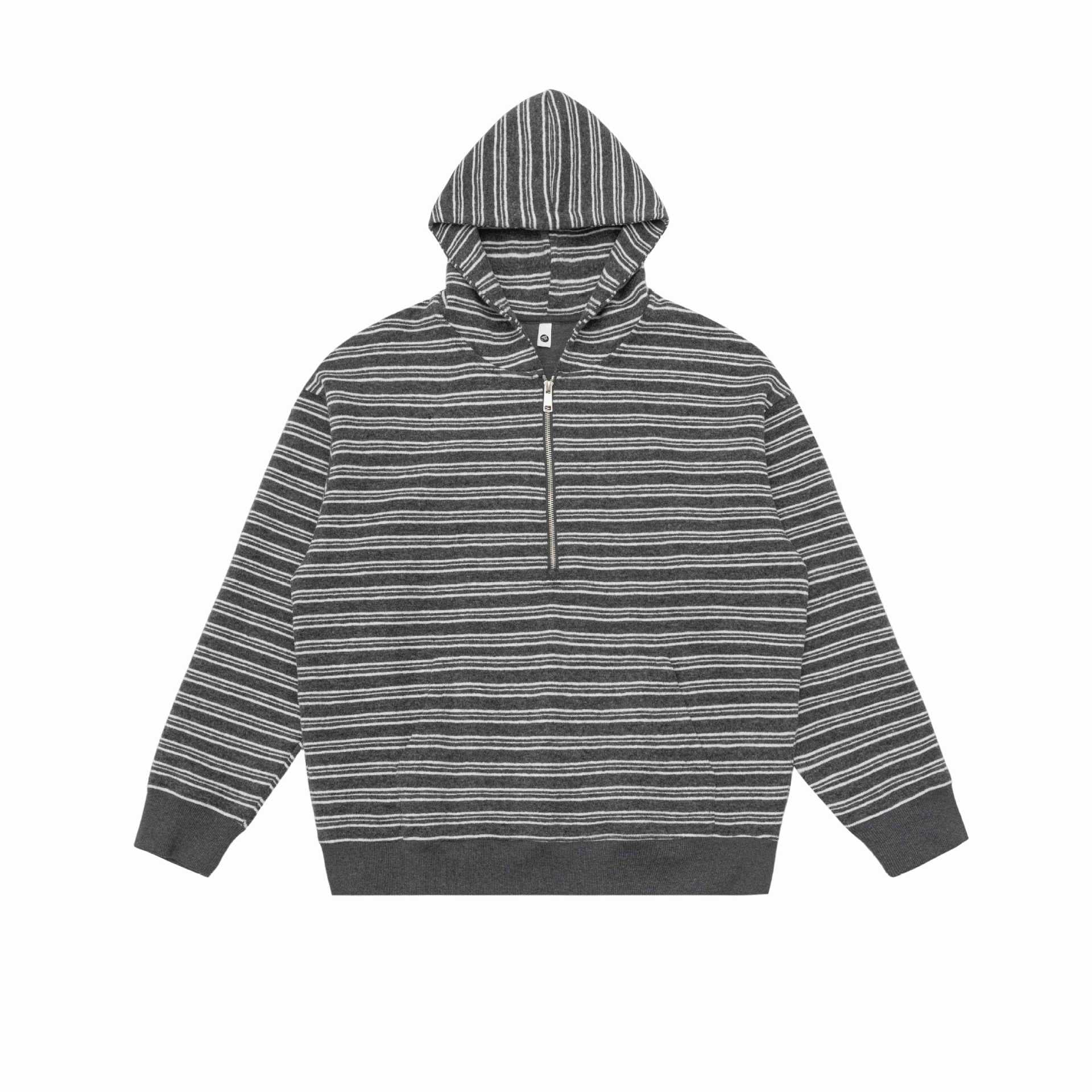 Unisex Striped Hoodie with Half Zipper and Kangaroo Pocket Chichicherry