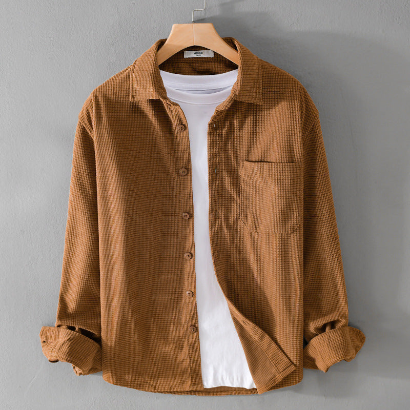 Men's waffle structure shirt jacket made of breathable cotton blend with patch chest pocket Chichicherry