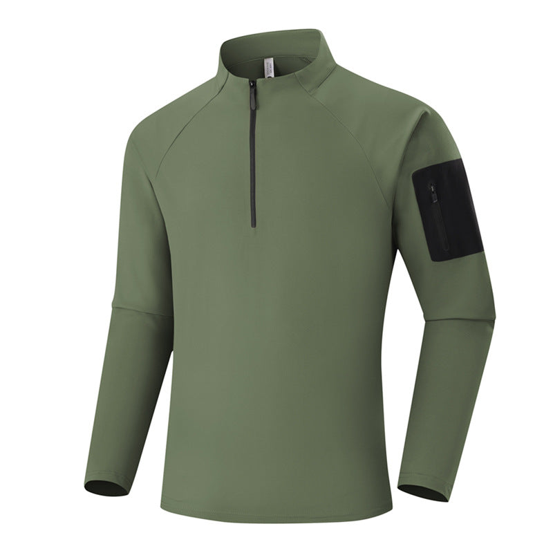 Men's Breathable Functional Long Sleeve Shirt with Stand Collar, 1/4 Zipper and Sleeve Utility Pocket Chichicherry