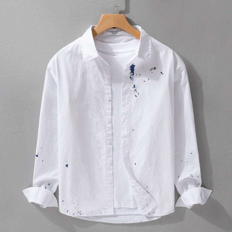Men's shirt with artistic paint splatter and classic kent collar Chichicherry