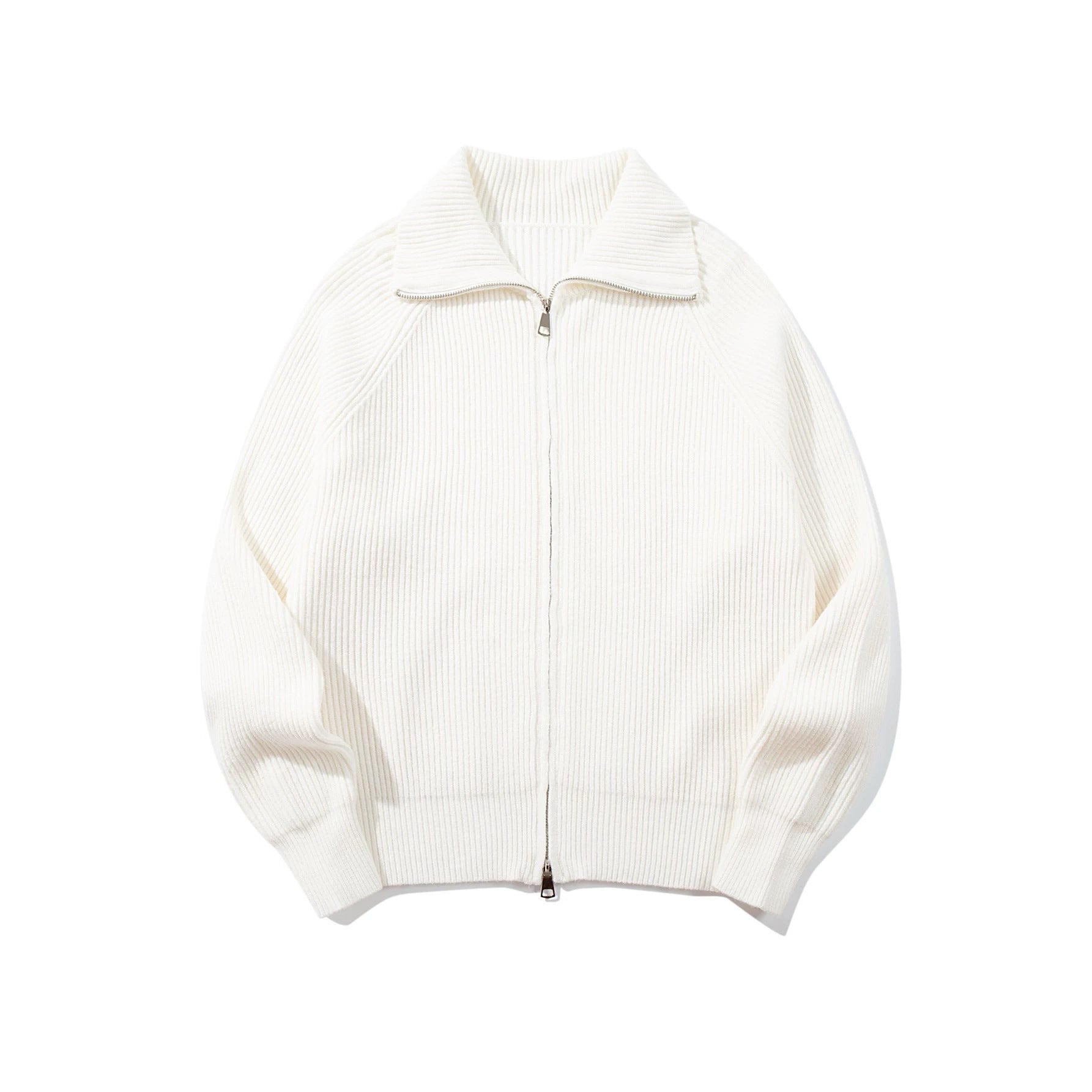 Women's Ribbed Knit Zip Jacket with High Stand-Up Collar, Raglan Sleeves, and Boxy Cut Chichicherry
