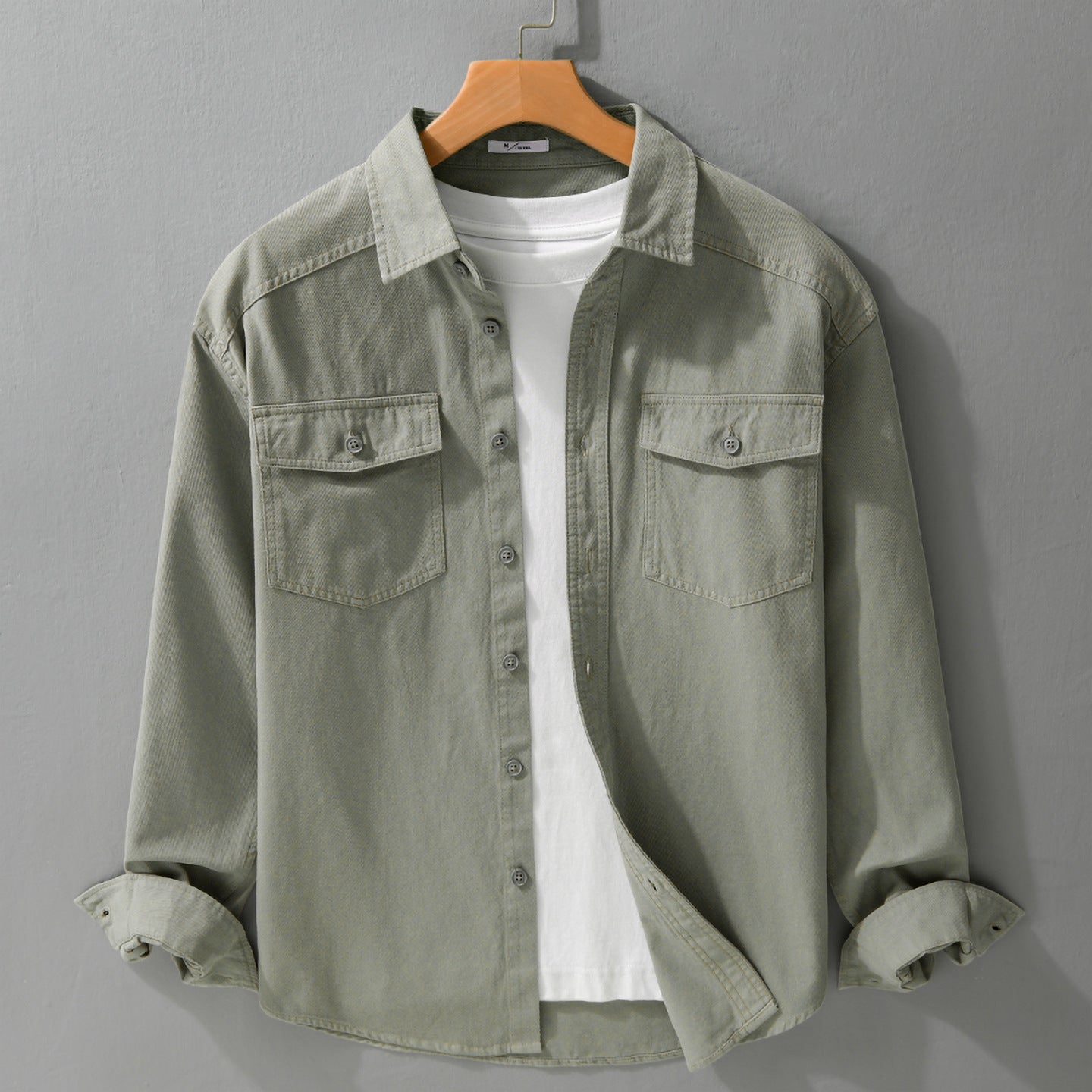 Men's Twill Overshirt in Worker Style with Double Chest Pockets and Relaxed Fit Chichicherry