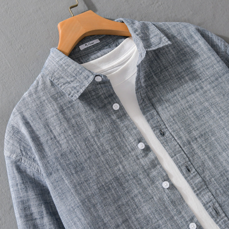 Men's Textured Linen-Cotton Overshirt in Relaxed Fit with Shirt Collar and Continuous Button Placket Chichicherry
