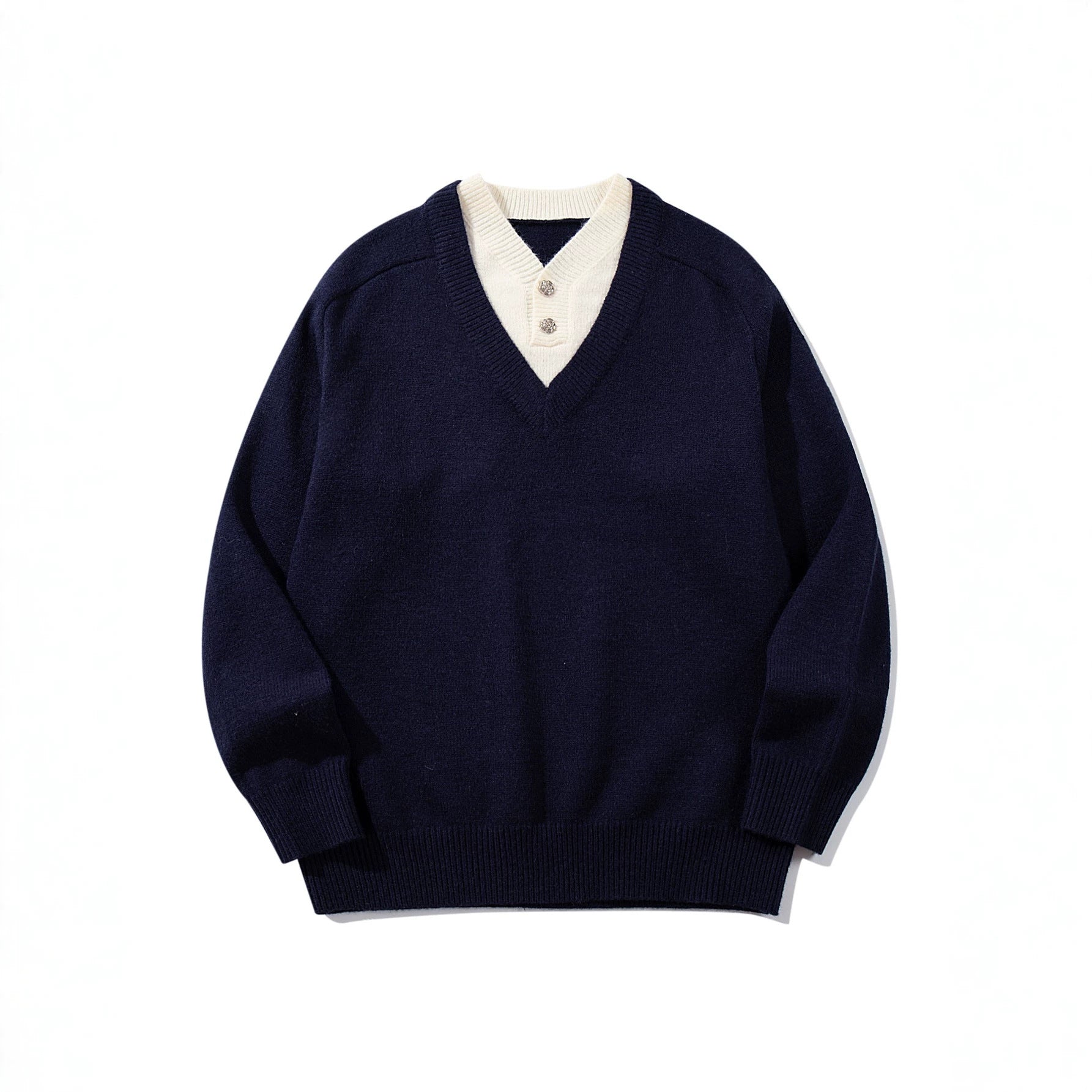 Men's pullover with deep V-neck and integrated Henley collar Chichicherry