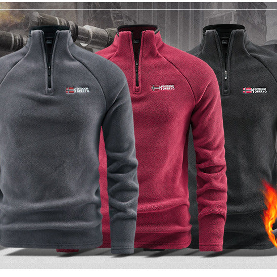 Men's Warming Fleece Pullover with Short Zipper and Stand-Up Collar Chichicherry