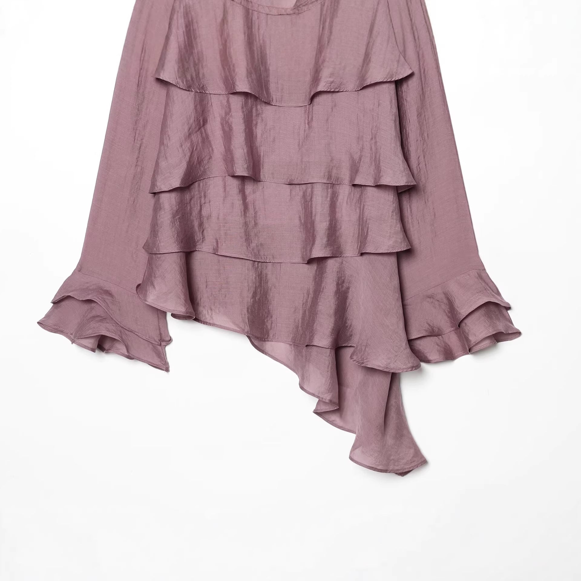Women's Layered Look Chiffon Blouse with Ruffles and Asymmetrical Hem Chichicherry