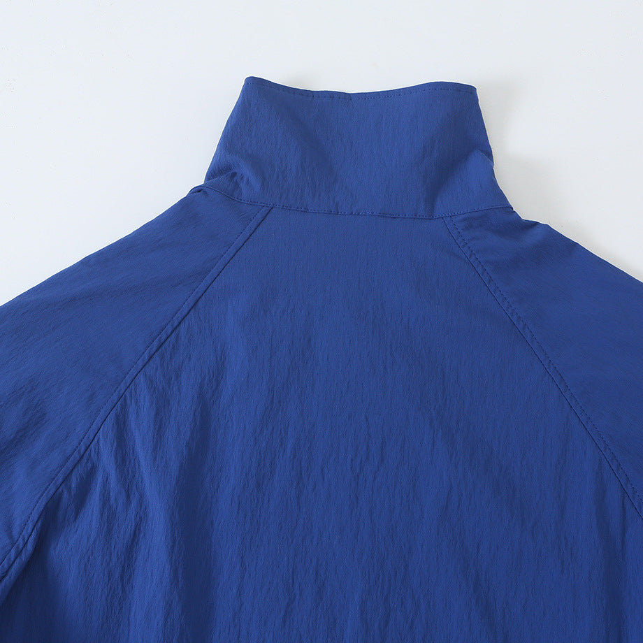 Women's Lightweight Cropped Windbreaker with Stand-Up Collar, Raglan Sleeves and Drawstring Chichicherry