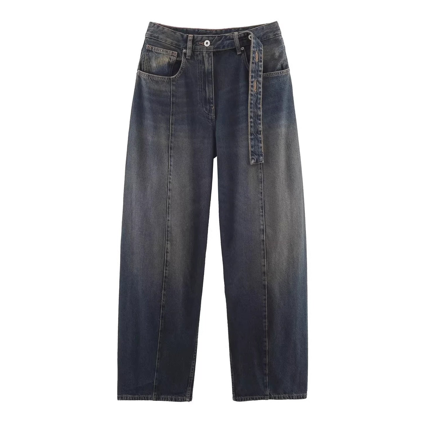 Women's wide high-waisted culotte pants with decorative seams, patch pockets and tie belt Chichicherry