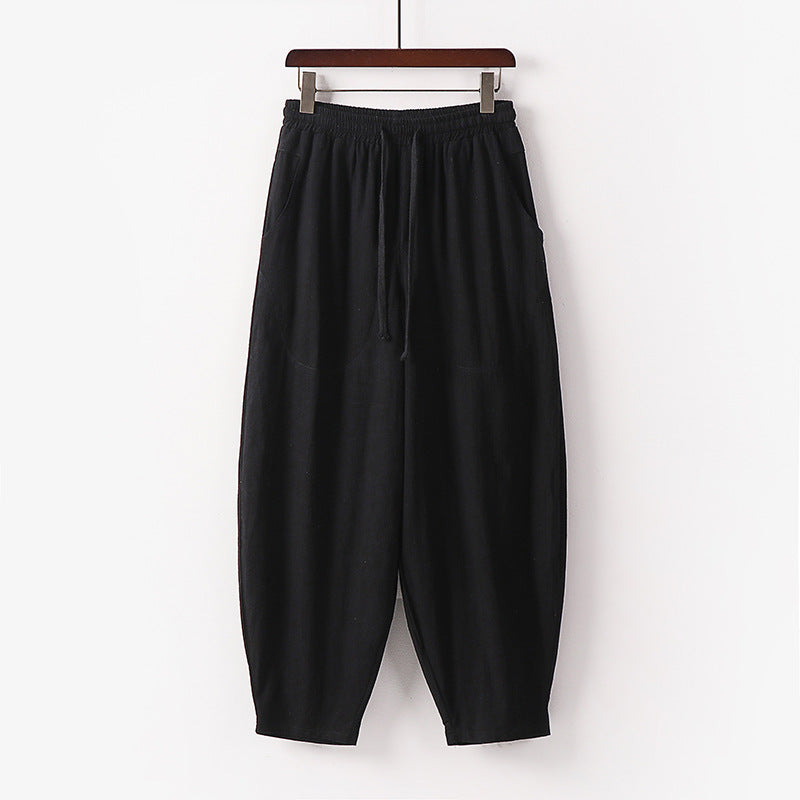 Women's Soft Linen Harem Pants with Elastic Waistband and Drawstring Chichicherry