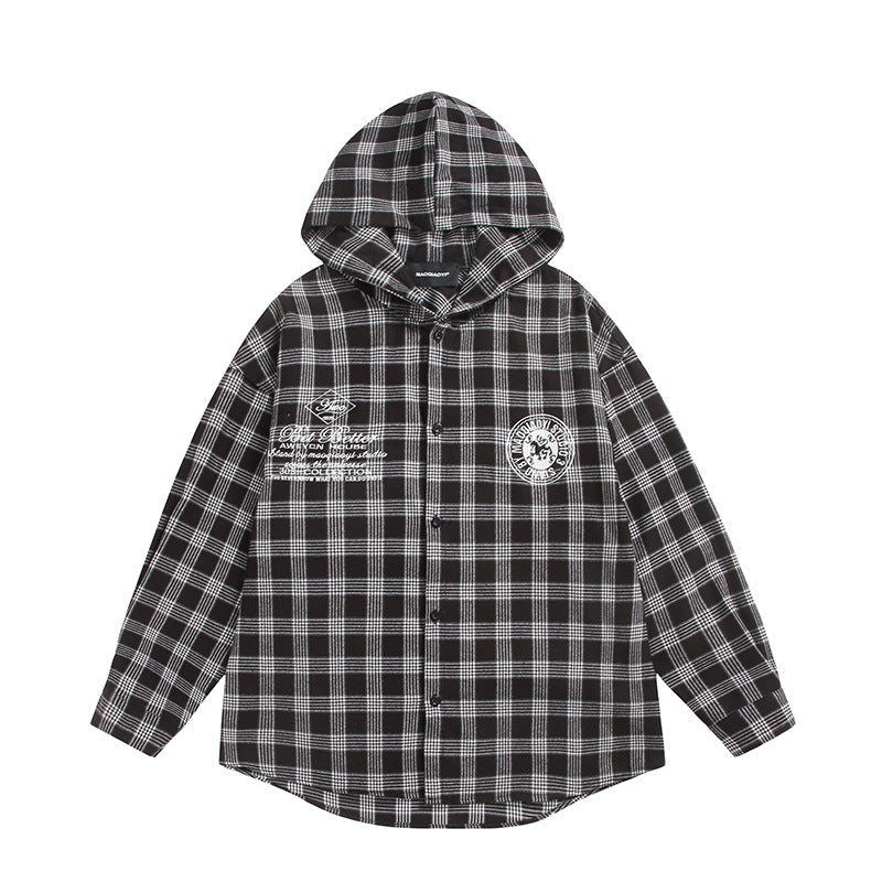 Unisex Checkered Flannel Hoodie Overshirt with Logo Embroidery and Oversize Cut Chichicherry