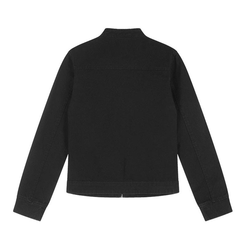 Women's Short Utility Jacket with Stand-Up Collar, Adjustable Shoulder Straps and Snap Closure Chichicherry