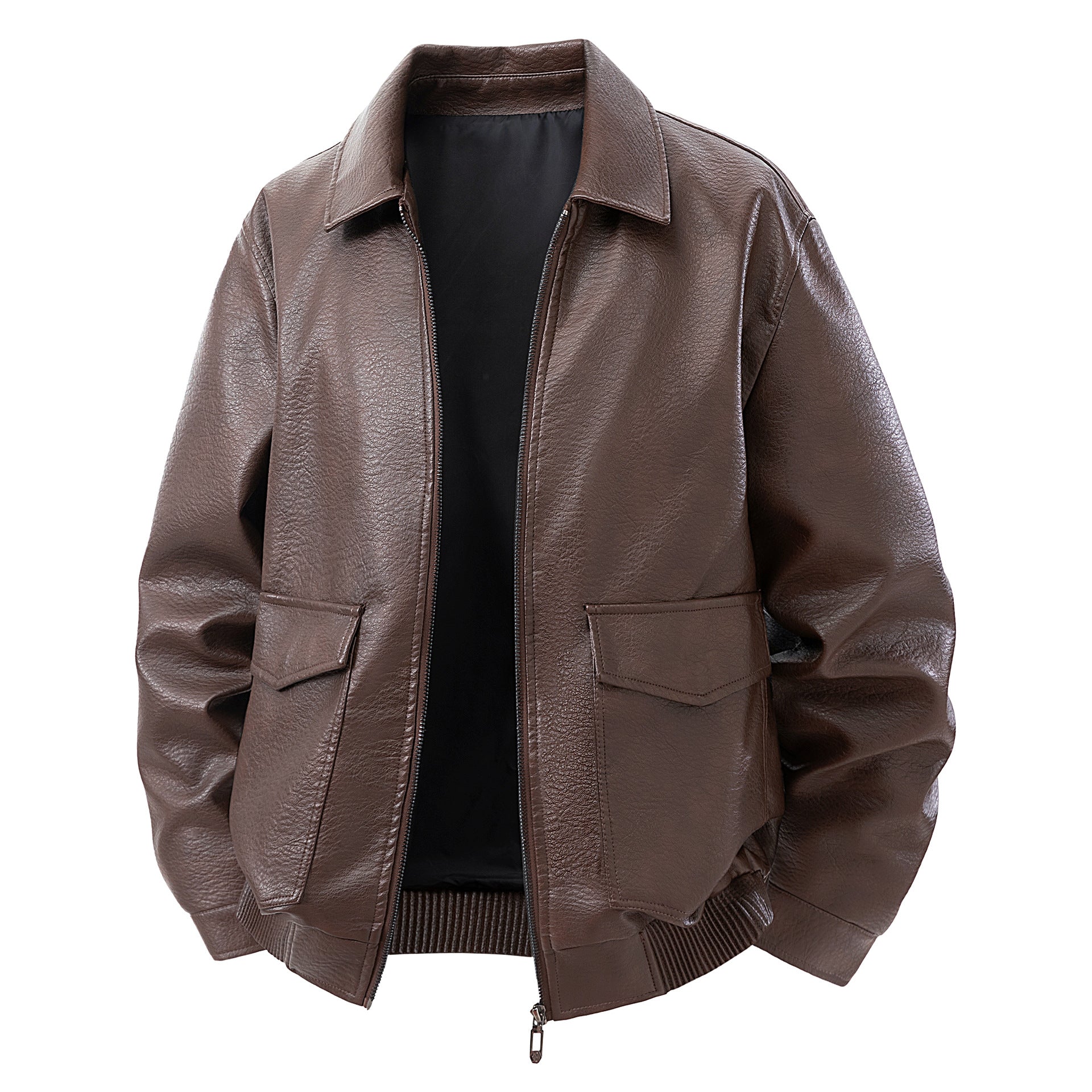 Men's short jacket made of faux leather in bomber style with applied pockets Chichicherry