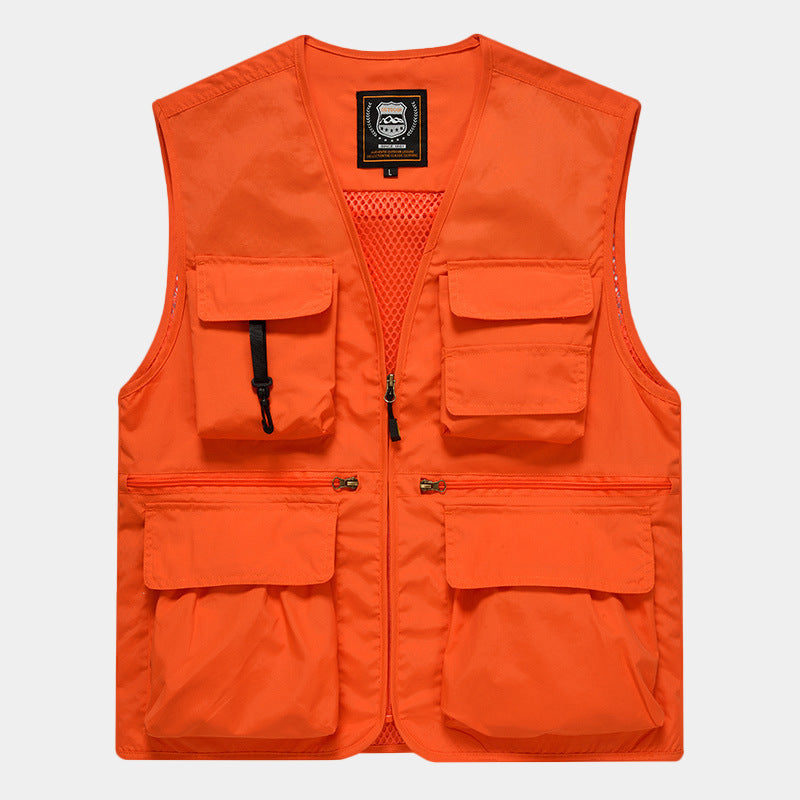 Men's multi-pocket fishing vest made of canvas with mesh ventilation and zipper Chichicherry