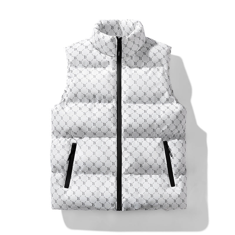 Men's quilted utility vest with monogram print and stand-up collar Chichicherry