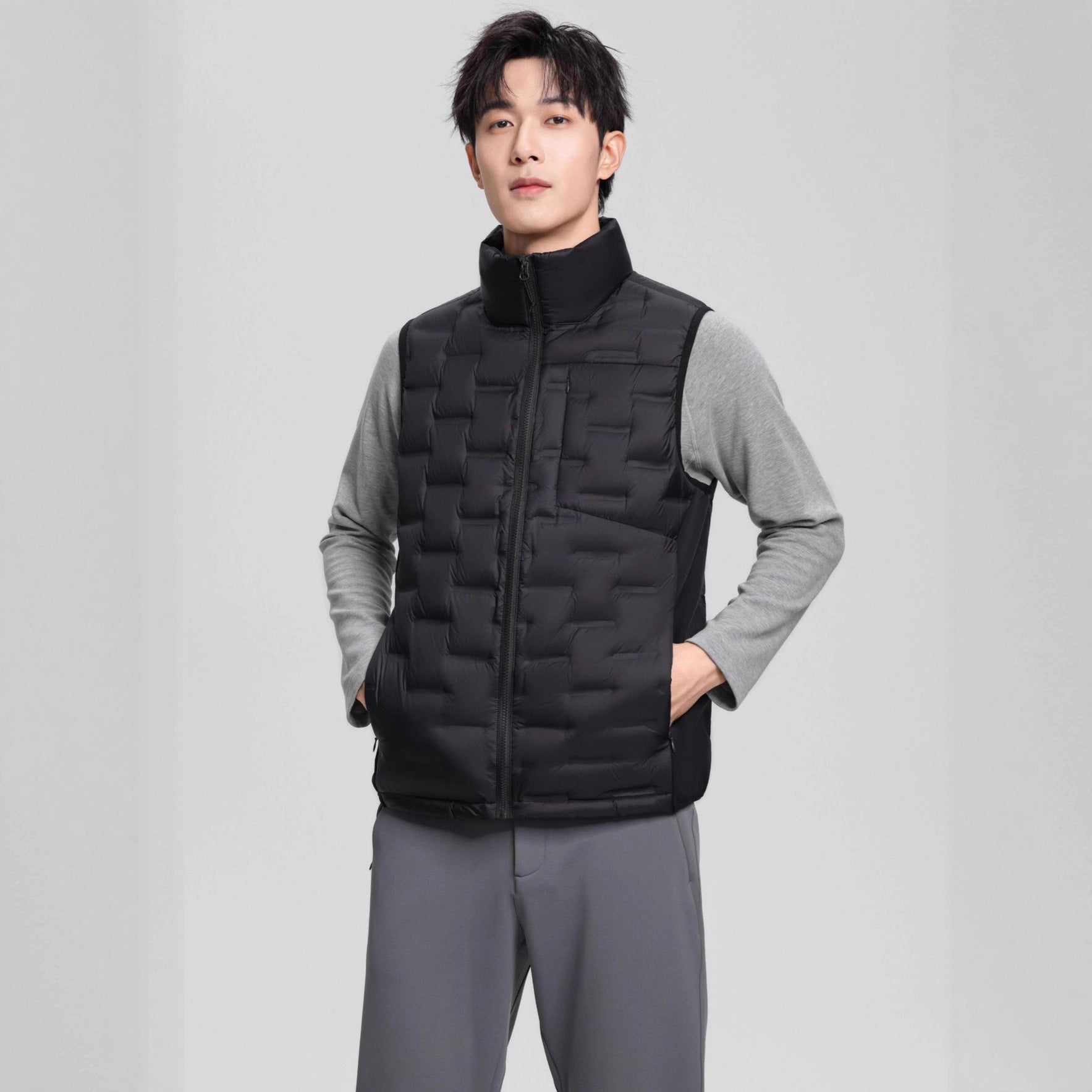 Men's Lightweight Quilted Thermal Vest with Stand-Up Collar Chichicherry