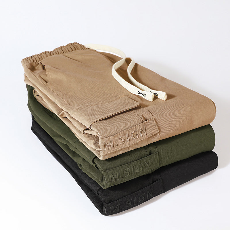 Men's Loose Utility Cargo Pants with Drawstring, Elastic Cuffs and Multifunctional Pockets Chichicherry
