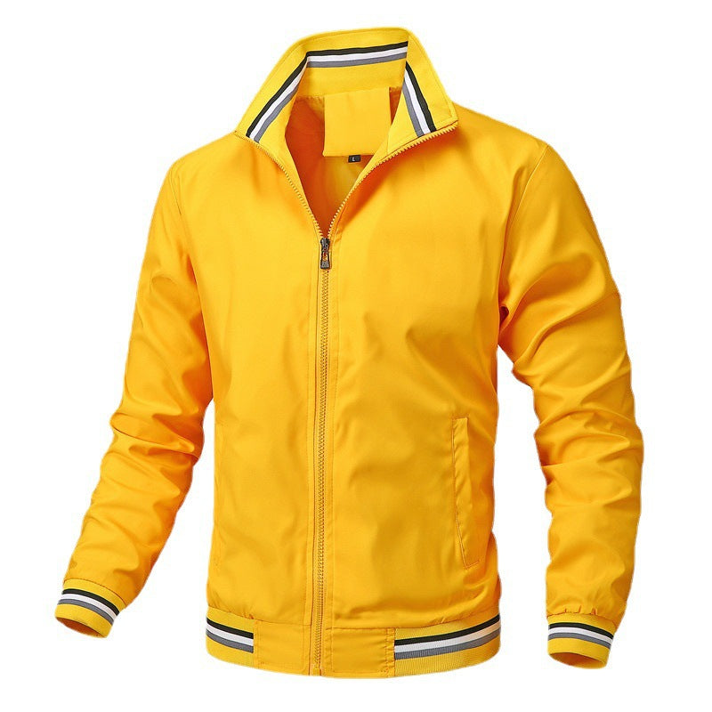 Men's Sporty-Light College Bomber Jacket with Ribbed Collar and Stripe Details Chichicherry