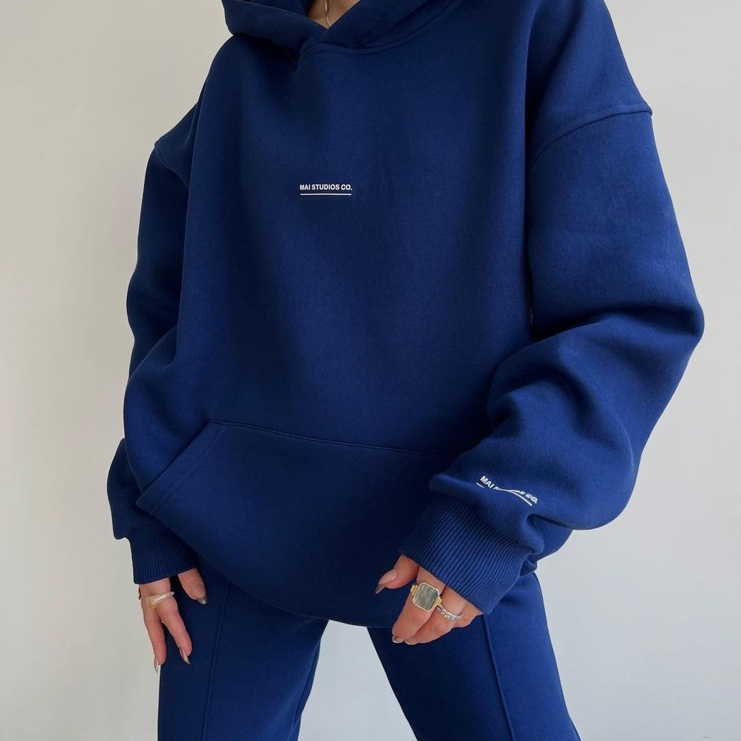 Damen Set Schwere French‑Terry Oversize‑Kapuzenpullover mit Kängurutasche und Slim‑Jogginghose Chichicherry